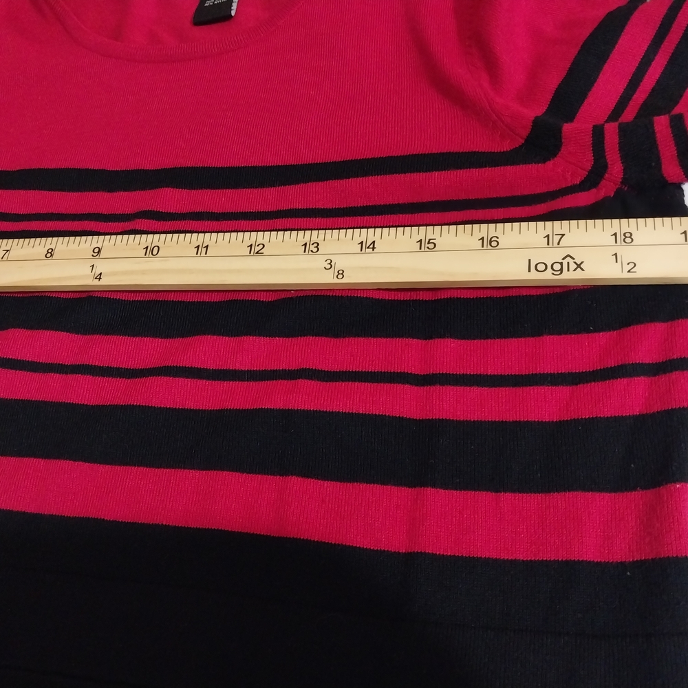 Ashro Dress Sweater Large Elegant Red and Black Striped Dress - Picture 11 of 13